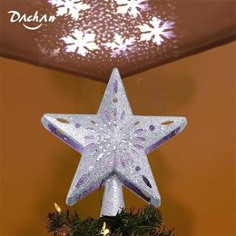 LED Christmas Tree Topper Star3D Top Light Projection Lamp Sequin Christmas Party Decoration for HomeBarCafeRestaurant Y201020