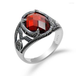 Cluster Rings Vintage Women 925 Sterling Silver Ring Setting Red Cubic Zircon Thai Natural Stone For Antique Anel FemininoCluster Wynn22