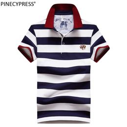 95% Cotton 5% Spandex Quality Summer Man Poloshirt Fashion Embriodery Striped Casual Male Navy Blue Men Short Sleeve Polo Shirt 220704