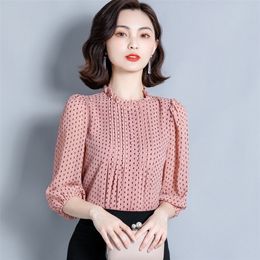 Korean Fashion Chiffon Women Blouses Print Shirt Woman Polka Dot Top Plus Size Blusas Mujer De Moda 4XL 210427