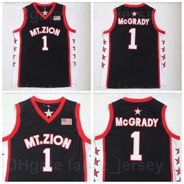 NCAA High School Tracy McGrady 1 T-Mac Basketball Jerseys Mount Zion Christian Team Black Colour Breathable Shirt For Sport Fans Pure Cotton Good/Excellent Quality