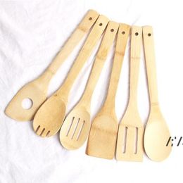 Bamboo spoon spatula 6 Styles Portable Wooden Utensil Kitchen Cooking Turners Slotted Mixing Holder Shovels JLB15410
