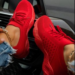 Konfor için Kırmızı Rahat Spor Örgü Tenis Ayakkabıları Hafif Sneakers Kadın Artı Boyutu 43 Öğrenci Vulkanize Ayakkabı 220804