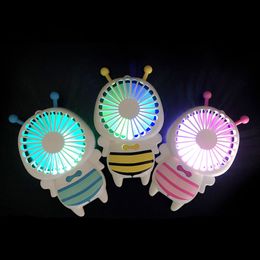 Thin Handy USB Home Mini Fan Bee Handle For Electric Fans Charging Luminous Portable Handheld Night Light Office DHL Charge Gifts 3 Col Vgag