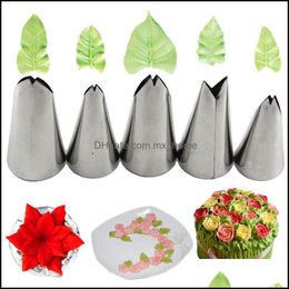 Baking Pastry Tools Bakeware Kitchen Dining Bar Home Garden 5Pcs/Set Leaves Nozzles Stainless Steel Icing Pi Tips Fo Dhs91