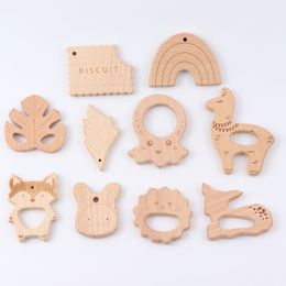 Wooden Baby Teethers Toys Natural Wood Animal Llama Fox Lion Teething Ring Pain Relief Fine motor Development and Sensory Skills Toy