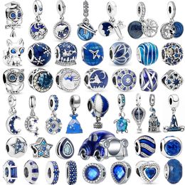 925 Sterling Silver Charms New Blue Colour Balloon Butterfly Stars Moon Sapphire Beads Suitable Beads Original Fit Bracelet Jewellery Making DIY Gift