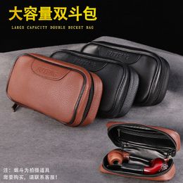 PU leather large capacity pipe bag can support logo cut tobacco bag double pipe storage bag