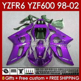 Fairings Kit For YAMAHA YZF 600 CC YZF-600 YZF R6 R 6 98-02 Body 145No.152 YZF600 600CC Cowling YZF-R6 1998 1999 2000 2001 2002 YZFR6 98 99 00 01 02 OEM Bodywork purple metal blk