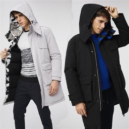 Obrix Cool Duck Down Filler Jacket Casual Style Hooded Pockets Full Sleeve Streetwear Basic Jacket For Men 201126