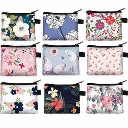 Small Cosmetic Bags Floral Plaid Print Sanitary Napkin Storage Bag Girl Women Coin Money Card Eearphone Lipstick Holder Pouch LX5011