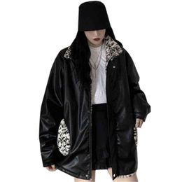 2021 Spring Autumn Women's PU Leather Coats On Both Sides Wear New Arrivals Leopard Loose Female Jackets Tide Ladies Overcoats L220728