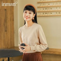 INMAN 2020 Autumn Winter New Arrival Long Sleeve Simple Wavy O neck Rib Slim Knit Sweater Pullover LJ201113