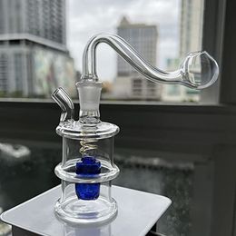 Glass Water Bong Oil Burner Bubbler Pipes Hookah Shisha Dab Rig Smoking Pipe 10mm Joint with Clear Tobacco Bowl and Silicone Hose Percolater Mini Colorful Smoker Gift