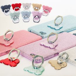 Cute Bear Head Glitter Cell Phone Mounts Holders Ring Buckle Lazy Bracket Desktop Gift Wholesale Rainbow black red pink gold green blue purple