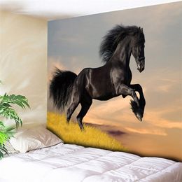 Black Horse Tapestry Wall Carpet Home Decor Couch Blanket Living Room Wall Hanging Table Cloth Yoga Mat 200CMX150CM 150CM130CM T200601