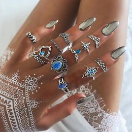 Cluster Rings Vintage Moon Sets Hollow Heart Shiny Crystal Stone Flowers Carving Geometry Leaf Wave For Women Jewelry