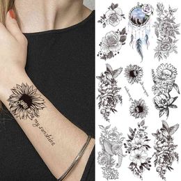 NXY Temporary Tattoo 3d Sunflower s for Women Girls Dreamcatcher Rose Fake Peony Tatoos Dahlia Daffodil Sexy Black Sticker 0330