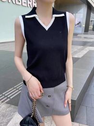 318 2022 Spring Summer Brand SAme Style Sweater Sleeveless Lapel Neck White Black Pullover Fashion Womens Clothes High Quality Womens zhen