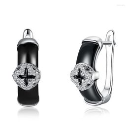 Sterling Silver Flower Shape Hollow Cross Stud Earrings For Women Bright 5A Cubic Zirconia Earring Jewelry Gift Dale22