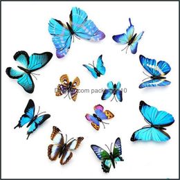 Wall Stickers Home Decor Garden 12 Pcs/Lot 3D Butterfly Rainbow Fridge Decal Art Colorf Wallpaper For Living Room Tv Background Decoration