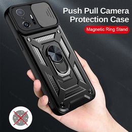 Sliding Camera Lens Protection Armor Shockproof Cases For Xiaomi 11T Pro Mix 4 Redmi 10 Note 11 5g Magnetic Car Ring Holder Cover