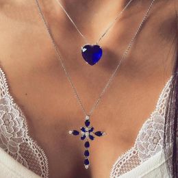 Pendant Necklaces Women Two Layer Cross Heart Full Necklace Chain Jewellery GiftPendant