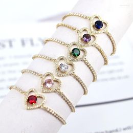 Link Chain Luxury Heart Shape CZ Zircon Bangles Bracelet For Women Girls Elegant Gold Colour Crystal Bracelets 2022 Bohemian Jewellery Inte22