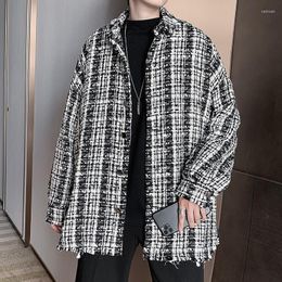 Men's Wool & Blends Young Men Students Vintage Fashion Handsome Plaid Woolen Coat Loose Long Sleeve Casual Jacket Outwear