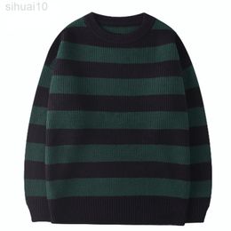 Korean Knitted Sweater Men Women Harajuku Casual Cotton Sweater Tate Langdon Sweater Same Style Green Striped Tops Autumn L220801