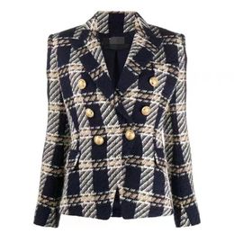 T65GG Womens Suits Blazers Feature Crop Blazer golden lion High Profile Suit QUALITY Designer Jacket Women's Buttons Double Breasted Plaid Wool Tweed Blazer