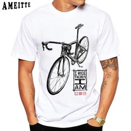 Funny Bicycles I Ride Therefore I AM LONG Print TShirt Summer Men Short Sleeve Bikes Print White Casual Tops Hip Hop Boy Tees 220607
