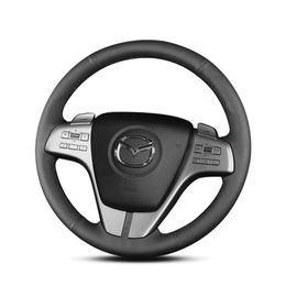 custom black leather hand sewn steering wheel cover For Mazda 2009 10 11 12 2015 Atenza