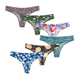 Womens Panties 3PCS/Set Women Seamless Printed Underwear Low-Rise Ice Silk Sexy Female Underpants Big Size G-String Girls Thong NKT2155Wome