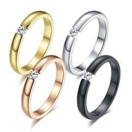 -Anéis de casamento Solitaire for Women 3mm de 3 mm de anel de aço inoxidável anel de noivado CZ Bandas de pedra elegante partido de partida jóias