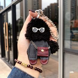 Brand Teddy Dog Keychains Rabbit Fur Ball Buckle Key Chain Fashion Plush Leather Car Keys Ring Holder Women Keyring Jewellery Gift A3283