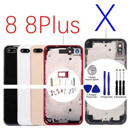 glass door frames UK - 1Pcs For iPhone 8G 8 Plus X Back Battery Door Glass Full Housing Middle Frame Panel Cover Chassis with Logo Side Buttons SIM Tray 223U
