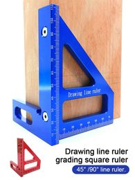 Woodworking Square Protractor Aluminium Alloy Mitre Triangle Ruler 45°/90° Line Ruler High Precision Layout Measuring Tool