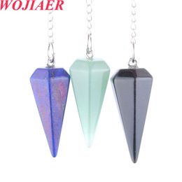 WOJIAER Pendant Amethysts Opal Crystal Natural Gem Stone Cone Chain Healing Chakra Pyramid Hexagon Pendulum With Chain BO933