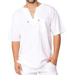 Trend Summer Mens Shortsleeved Tshirt Cotton and Linen Casual Mens Tshirt Shirt Beach Tee 220615