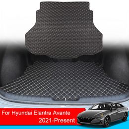 1PC PU Leather Car Rear Trunk Mat For Hyundai Elantra Avante 2021-Present Waterproof Cargo Liner Tray Floor Pad Auto Accessories