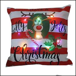 Pillow Case Bedding Supplies Home Textiles Garden Christmas Led Light Decorations For Santa Claus Printed Super Soft Plush Cushion Er 45X4