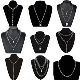 Pendant Necklaces Korean Cold Wind Personality Multi-layered Exaggerated Hip-hop Goth Necklace Retro Neck Chain Around Women's JewelryPe