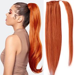 Ginger blonde Straight Ponytail Extension Human Hair 120g Orange One Piece Wrap Around Clip in Ponytial Hair Extensions For Women Diva2