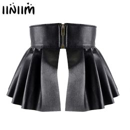 Womens Sexy Mini Skirts Ladies Femem Faux Leather Pleated Side Split Embellished Studded Skirt for Evening Parties Clubwear 220322