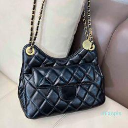 25cm Luxury Aged Handbags Designer Bag Black Genuine Leather Classic Handbag Designers Diamond Quilted Gold-Tone Metal Chain Hardware Should