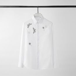 party dresses black UK - Men's Casual Shirts White Black Long Sleeve Mens Luxury Dandelion Butterfly Printing Party Dress Plus Size 4xl Solid Shirt ManMen's