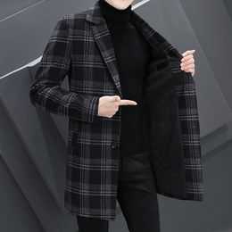 Men's Suits & Blazers Business Casual Men's Autumn Winter Plaid Woolen Overcoat 220823