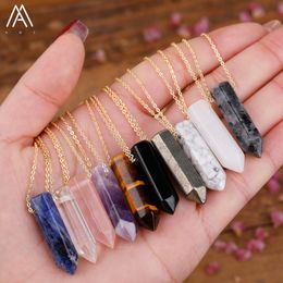 Natural Stone hexagonal prism Pendant Necklace pink Crystal opal Amthyst Healing Crystal Chakra Charms necklaces For women Jewelry