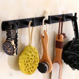Matte Black Stainless steel Clothes hooks Kitchen hook simple row of hooks living room wall hanging door rear hook for cap coat T200717